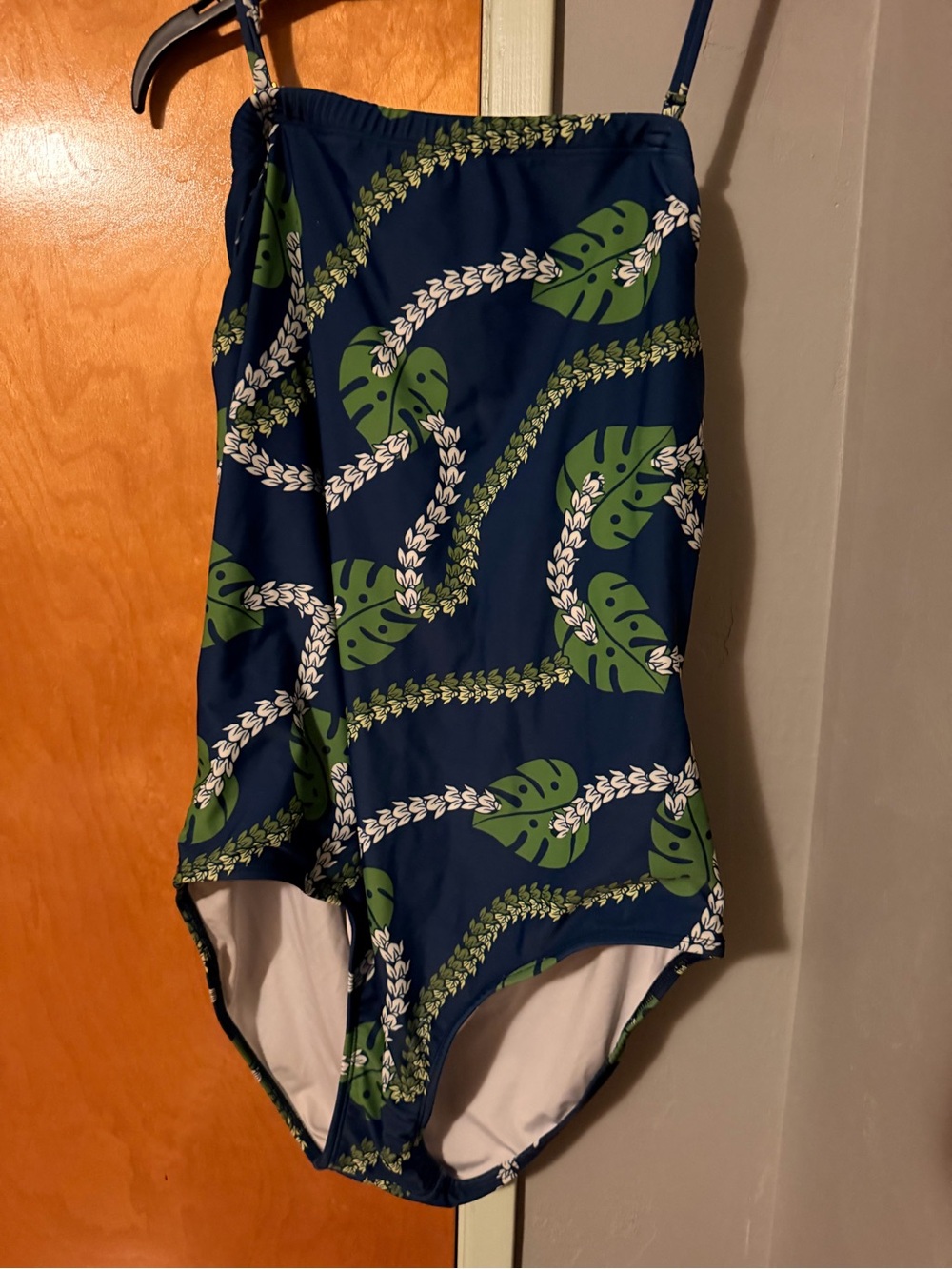Hula Bay Honolulu Hawaii Navy One-Piece Swimsuit with Leaf Print